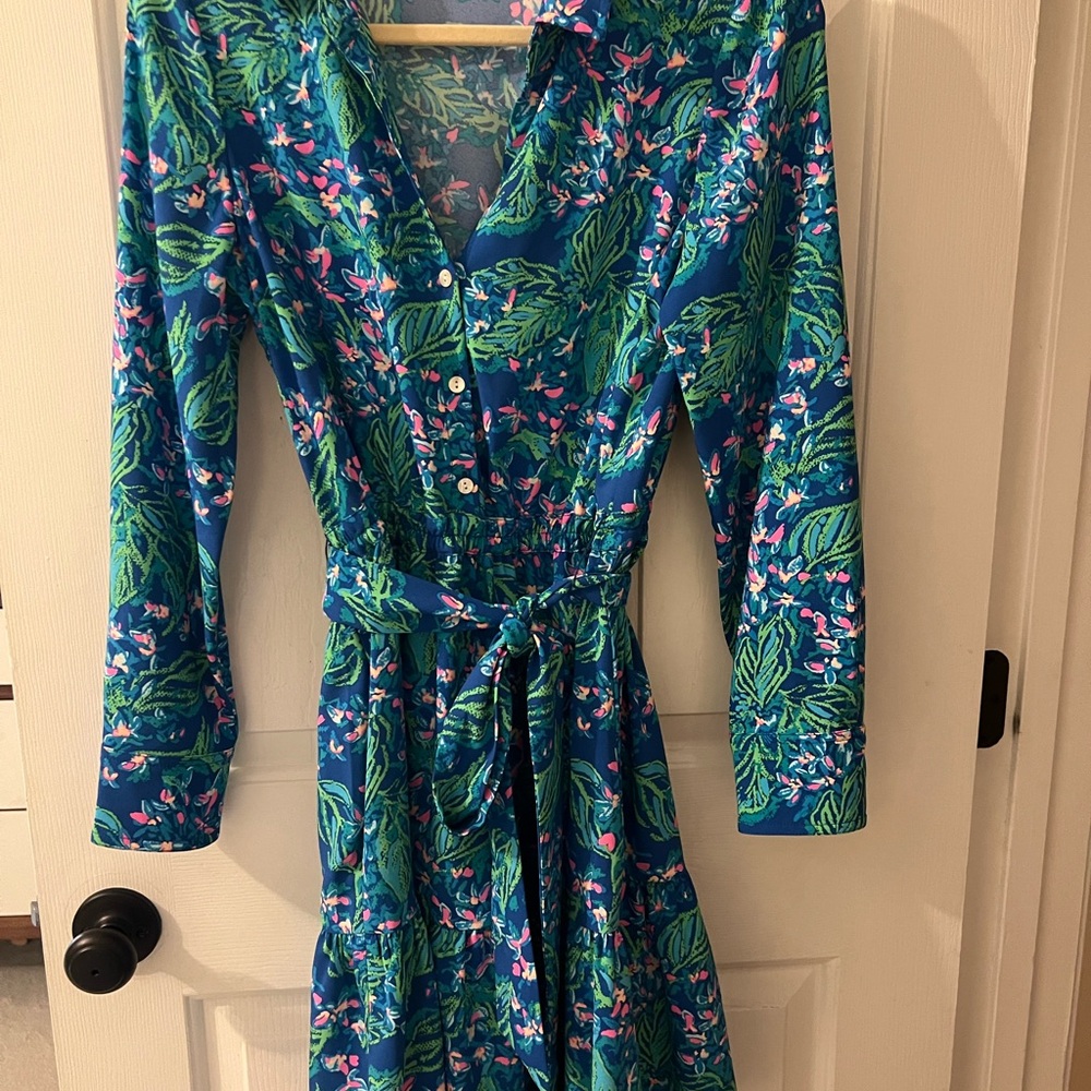 Floral Blue and Green Wrap Dress